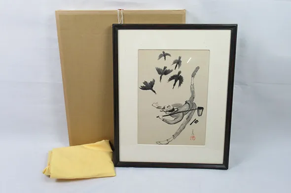 秦テルヲ 肉筆画 「農夫と烏」