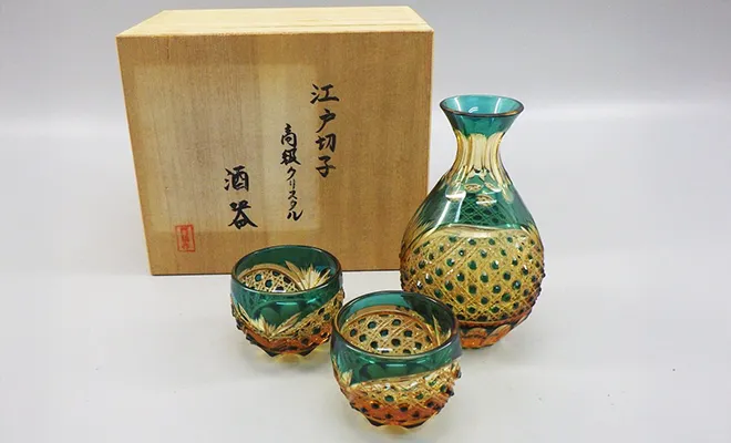 門脇硝子加工所 江戸切子 酒器揃 計3点
