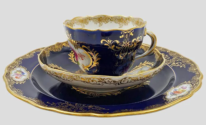 マイセン フラワーブーケ コバルトブルー 金彩 カップ＆ソーサ/プレート