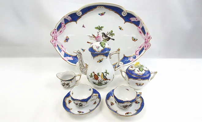 ヘレンド ロスチャイルドバード ブルースケール テテアテテセット