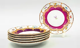 マイセン Bフォーム 金彩小花 レッド 20cmプレート 計6点