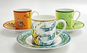 エルメス アフリカ/パッチワーク カップ&ソーサー 3客