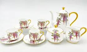 大倉陶園 藤の花 デミタス カップ&ソーサー 4客/ポット/シュガー/クリーマー 計11点