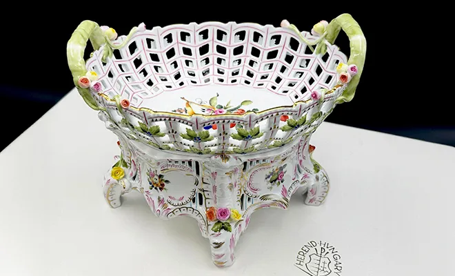 ヘレンド フルーツ&フラワーブーケ（BFR）透かしバスケット スタンド付