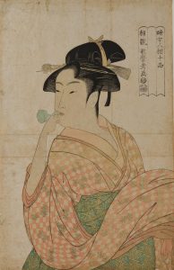 喜多川歌麿　代表作「婦人相学十躰 ポッピンを吹く娘」