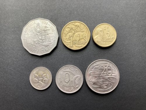 カンガルーなどの動物がデザインされた6種類のオーストラリア硬貨