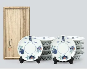 十二代 酒井田柿右衛門 染錦宝画高台五寸皿(10点1組)