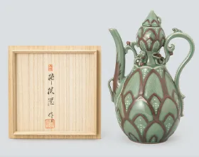 柳海剛 青磁辰砂蓮花文水注