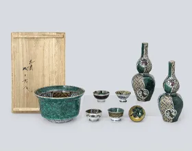 二代浅蔵五十吉 青九谷絵変酒器