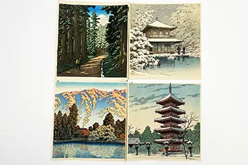 川瀬巴水 浮世絵 銀閣寺の雪 他計4点