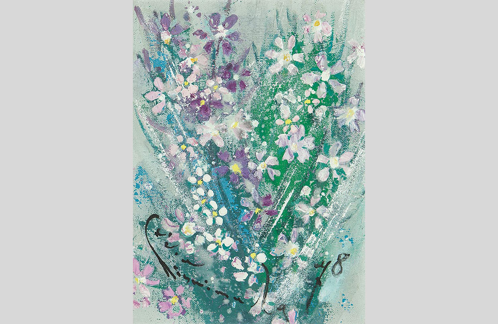 小山オサム油絵【ガーベラ】自筆サイン入り花flower静止画タトウ入り 