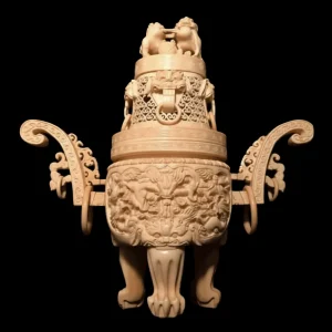 玉獅子蓋 三足香炉