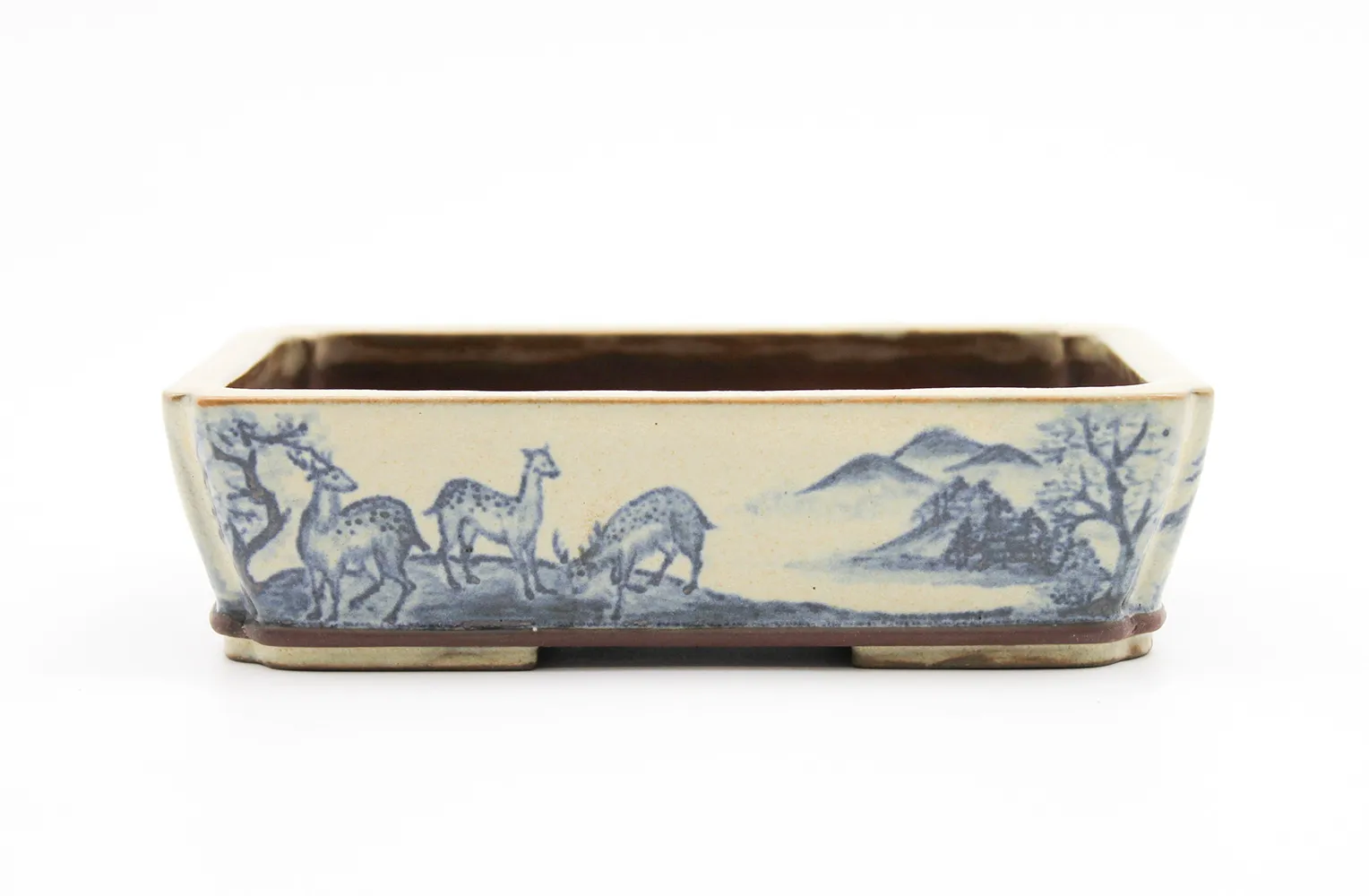 初代 平安香山（香翁） 染付角盆栽鉢